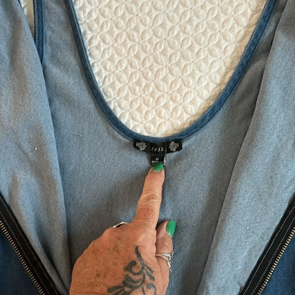 Iris Denim Dress Sexy Short Stretchy Sleeveless Front Zipper Club Party - Picture 6 of 14